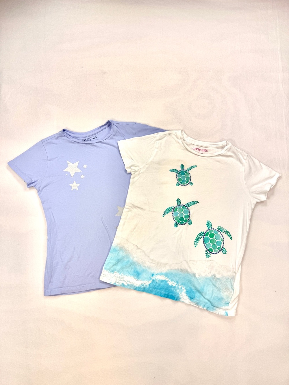 Crewcuts Kids' 2 Tees Lot, White Sea Turtle Graphic Tee & Lavender Star, Large